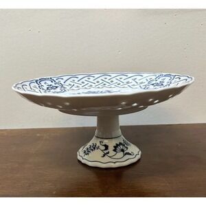 Blue Danube Blue Onion Reticulated Cake Plate Stand 8.5" Made In Japan